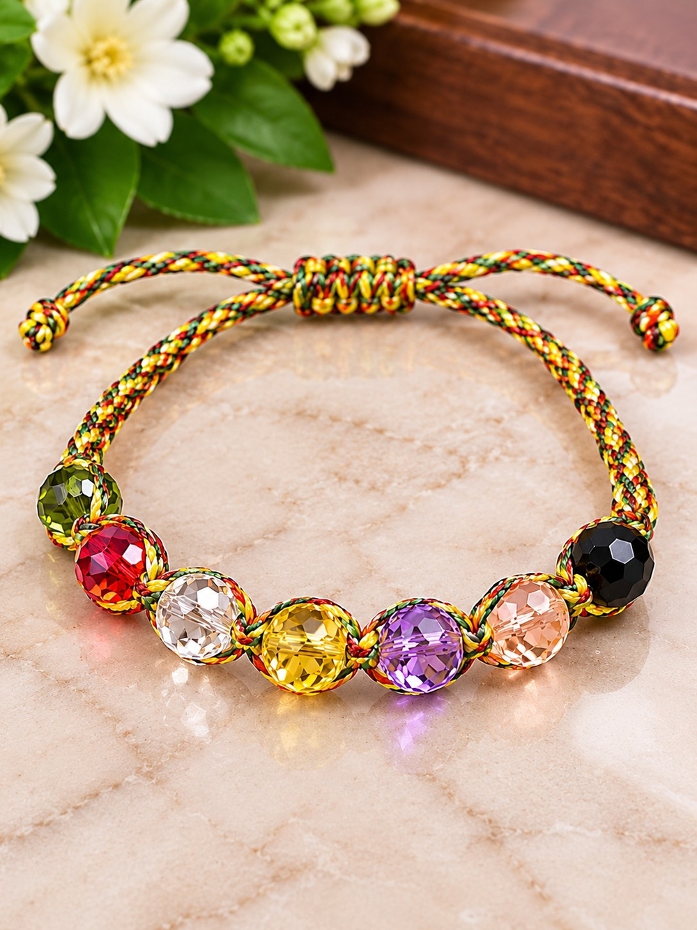 New Multicolor Faceted Crystal Beaded Adjustable Bracelet